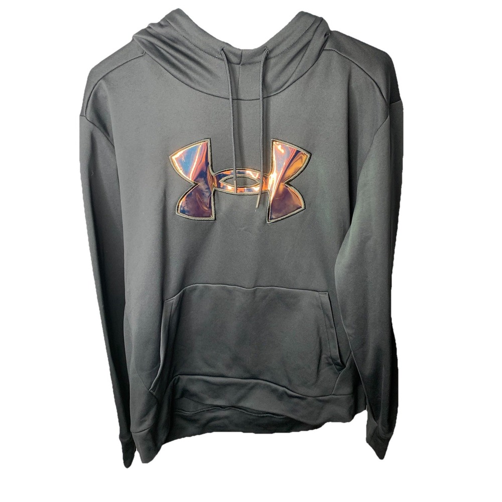 Women's Large Under Armour Black Metallic Logo Pullover‎ Hoodie athletic